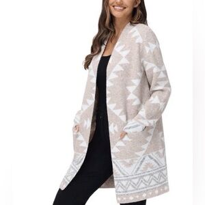 Frye southwest, western, cottagecore  Beige and White oversize Cardigan